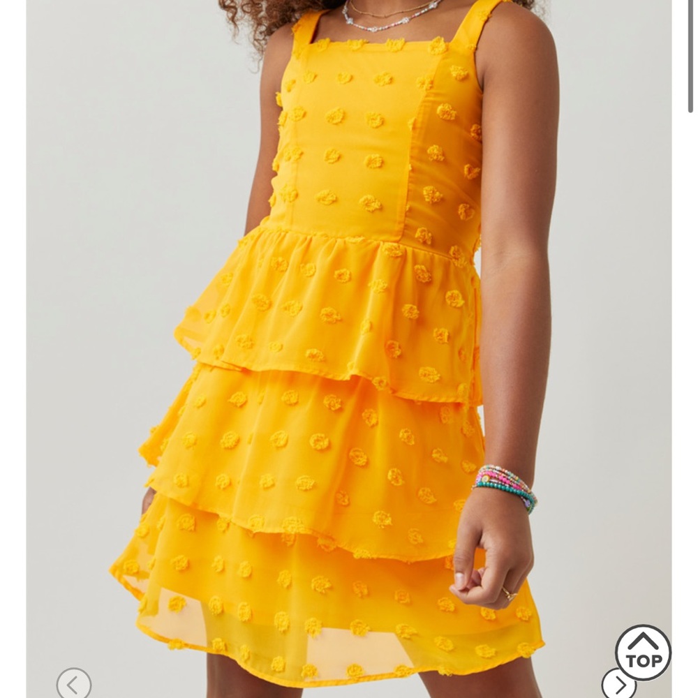 franki Sleeveless Tiered Swiss Dot Dress for Girls Youth 14 Y14 Orange NWT